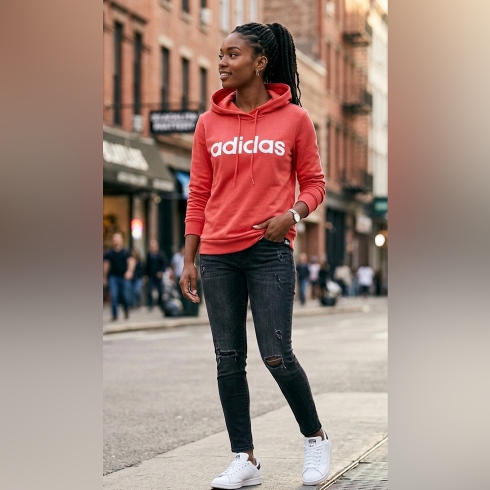 Adidas - Pullover Hoodie Sweatshirt with White Logo Color PINK 🩷
